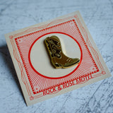 Brown Cowboy Boot Enamel Pin Close Up
