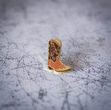 Brown Cowboy Boot Enamel Pin Close Up