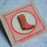 Pink Cowboy Boot Enamel Pin Close Up