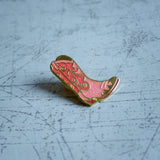 Pink Enamel Cowboy Boot Pin Angled View