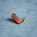 Pink Cowboy Boot Enamel Pin Zoomed In
