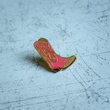 Pink Cowboy Boot Enamel Pin Close Up No Packaging